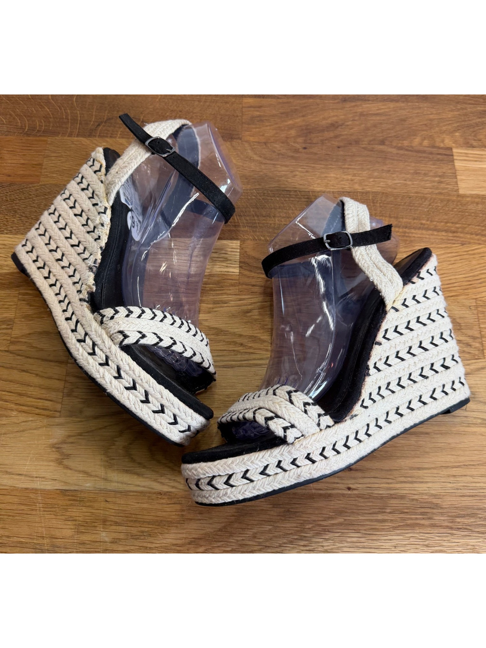 Diba Espadrille Wedge Sandals Womens 9.5 Contrast Stitched 4.5" Heel Ankle Strap